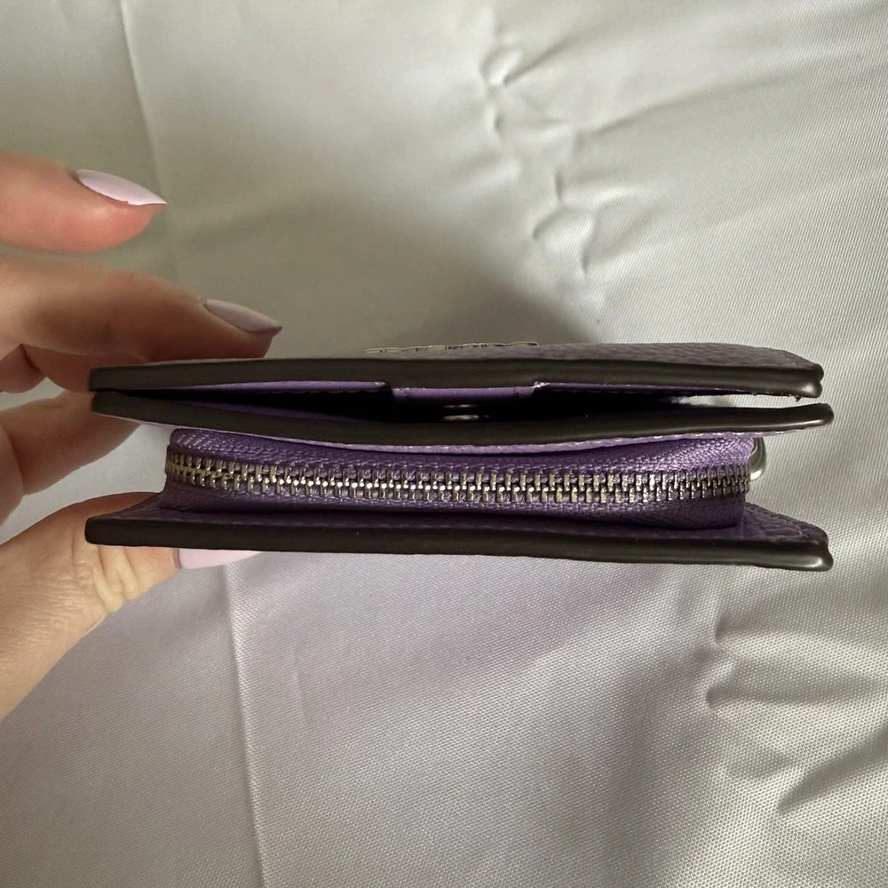 Coach Snap Zip Bifold Wallet In Purple Violet Orchard Leather Card Coin Holder